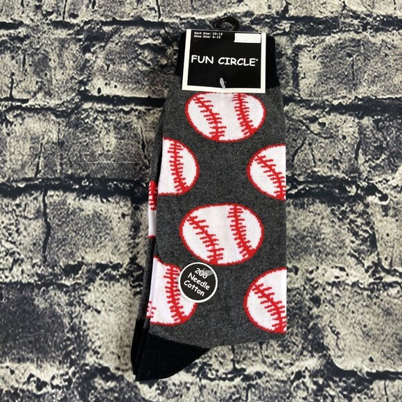 Fun Circle Men's Baseball Themed Sox size 10-13 Crew Socks 2 Pair Shoe sz 6-12 - Picture 2 of 9